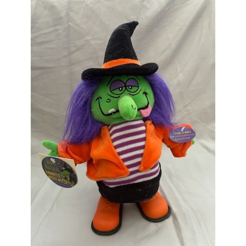 Vintage 1990s Happy Haunters Animated Wacky Witch Laughing Dancing Plush Toy